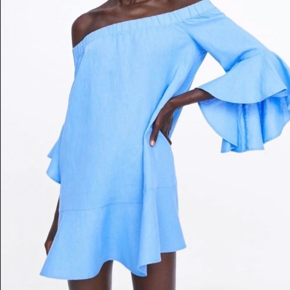Zara baby blue linen dress 👗